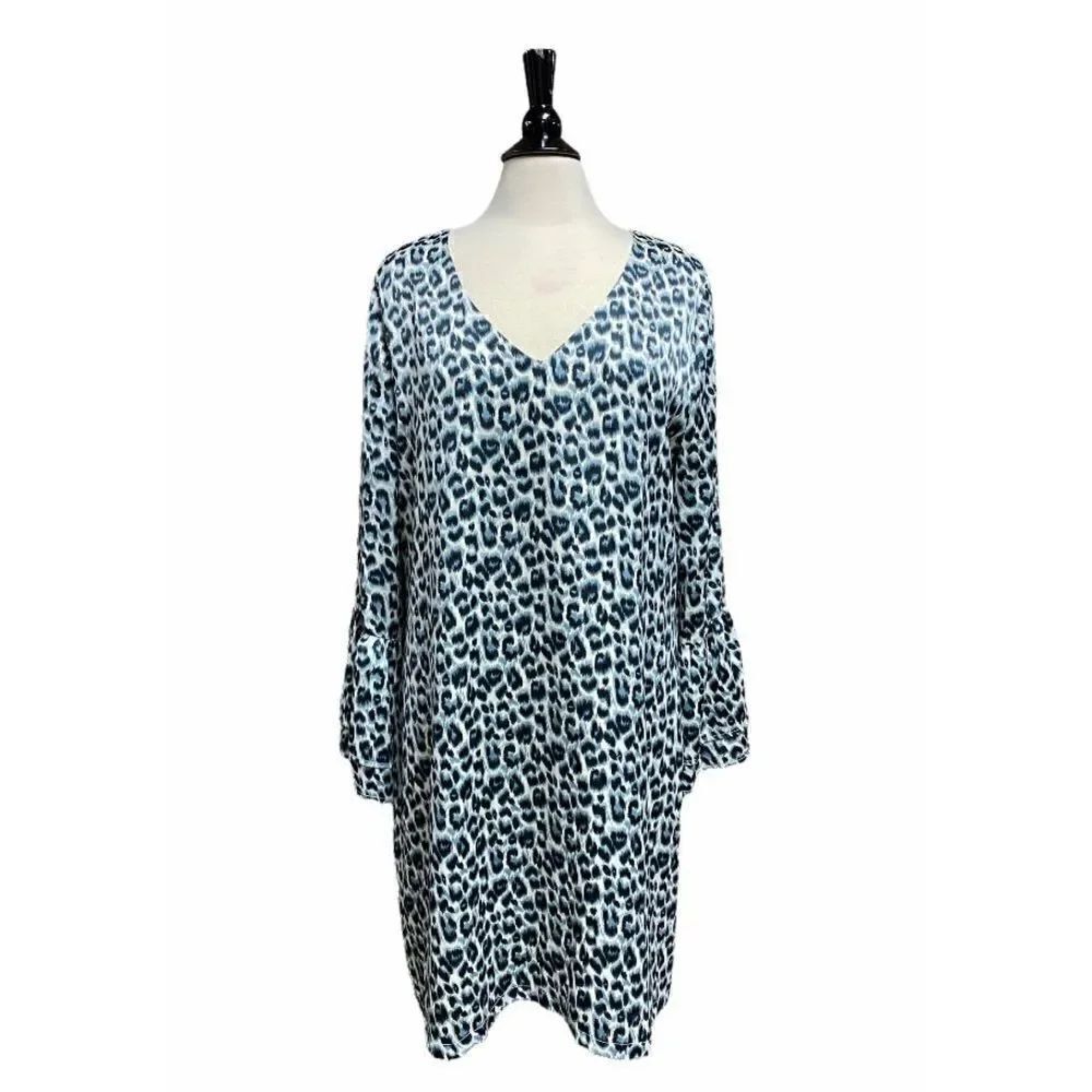 L Love Cheetah Bell Sleeve Dress Size Large NWOT